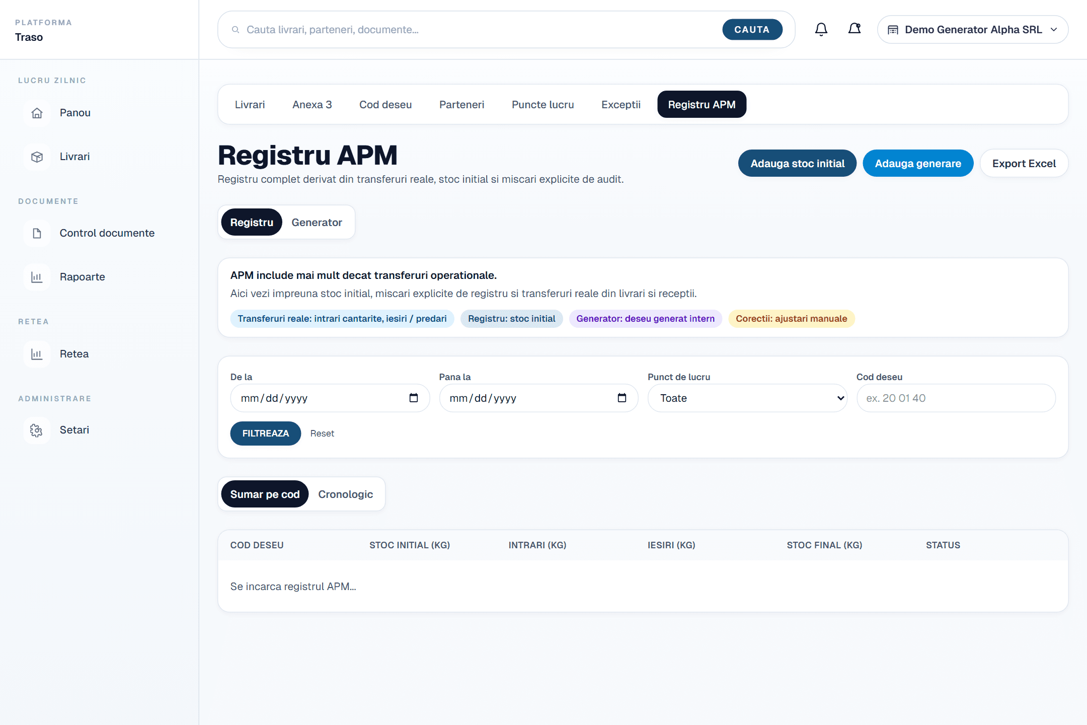 Rapoarte si registru in TRASO